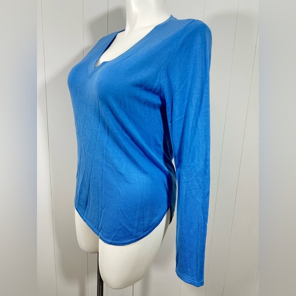 Lauren Ralph Lauren Pullover Knit V-Neck Blue Sweater Womens Sz L Modal Silk - Picture 4 of 9